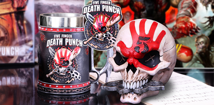 Nemesis Now's Five Finger Death Punch collection features a tankard and shot glass.