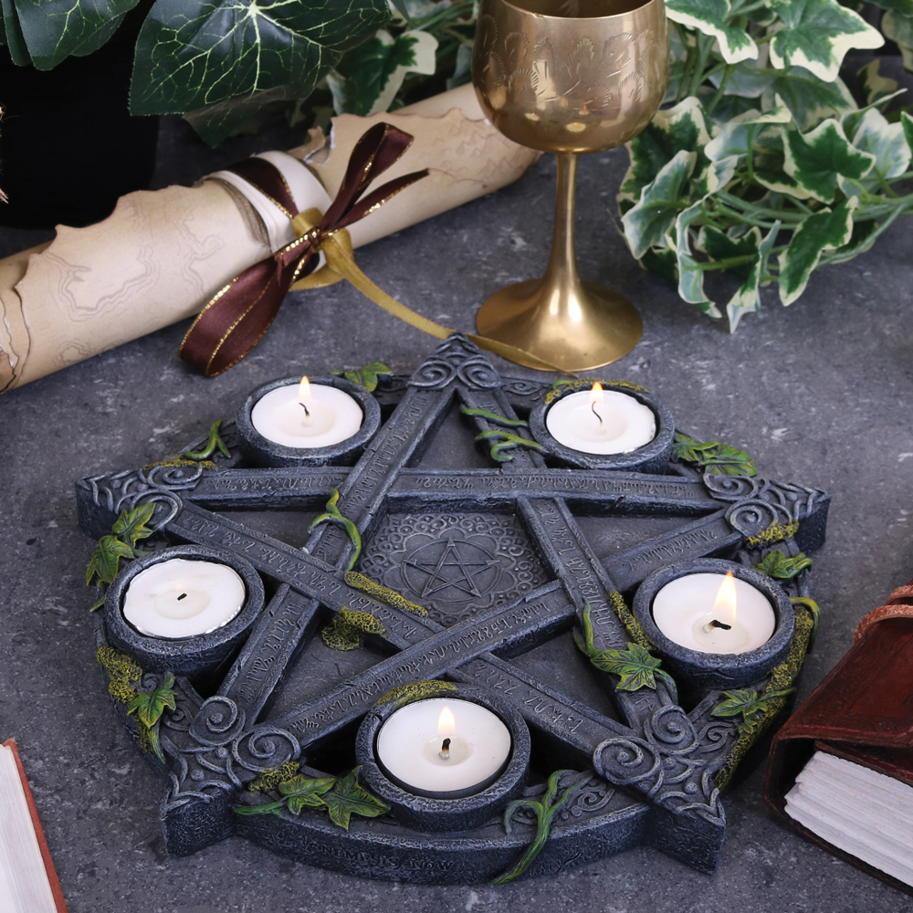 Wiccan Pentagram Tealight Holder – Gothic Witch Candle Holder