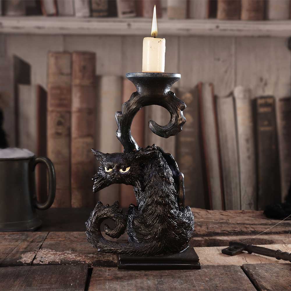 Witches Familiar Gothic Cat Tea Light Holder 18.5cm