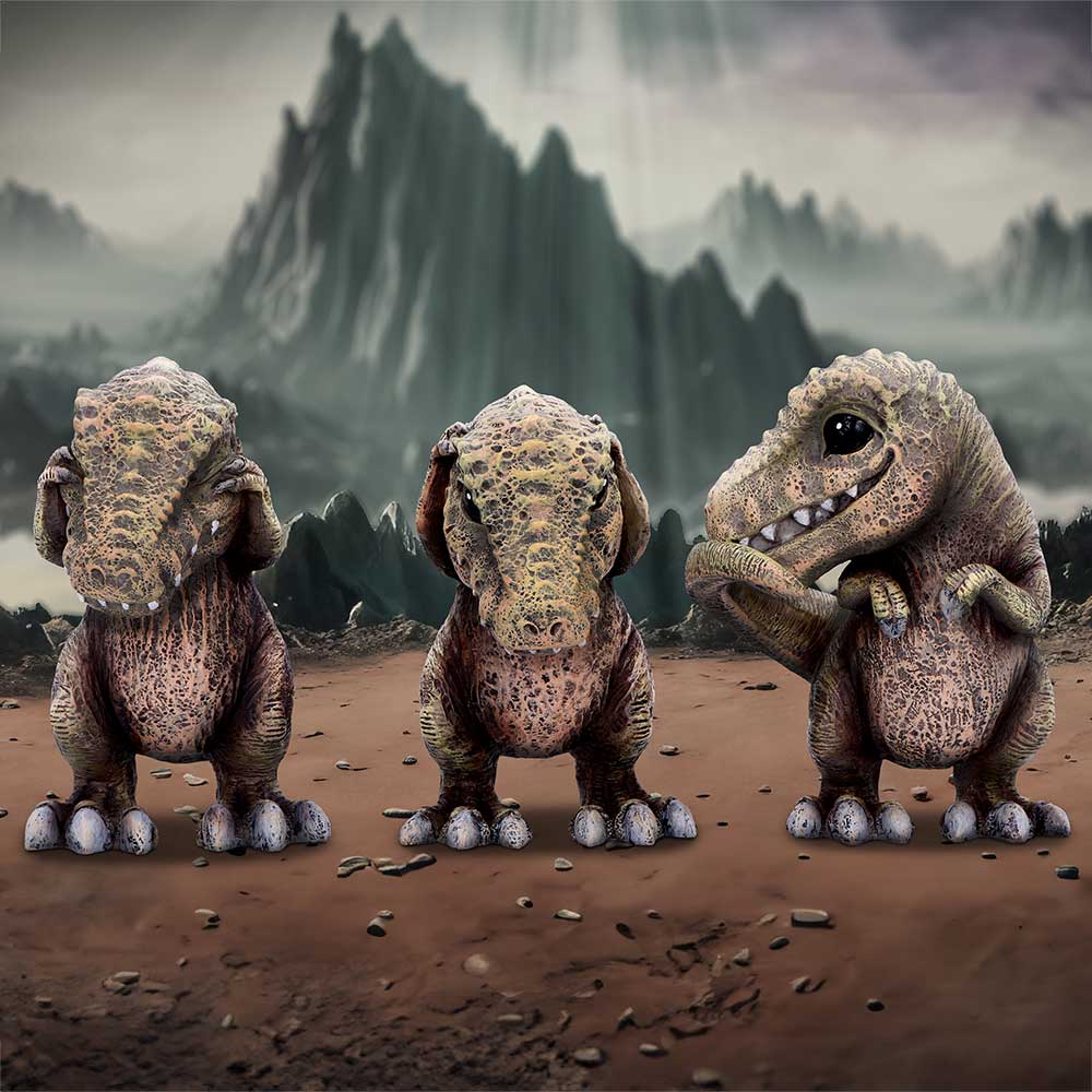 Three Wise See No, Hear No, Speak No,  Tyrannosaurus Rex Dinosaur Figurines