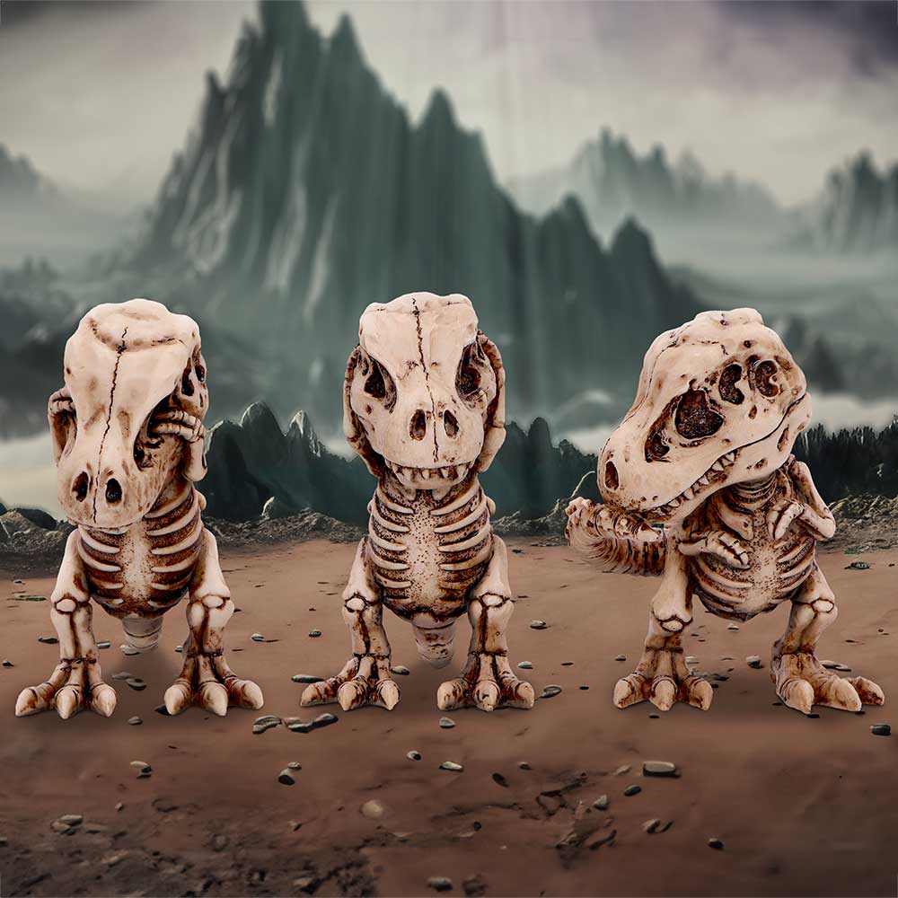 Three Wise Tyrannosaurus Rex Skeleton Figurines