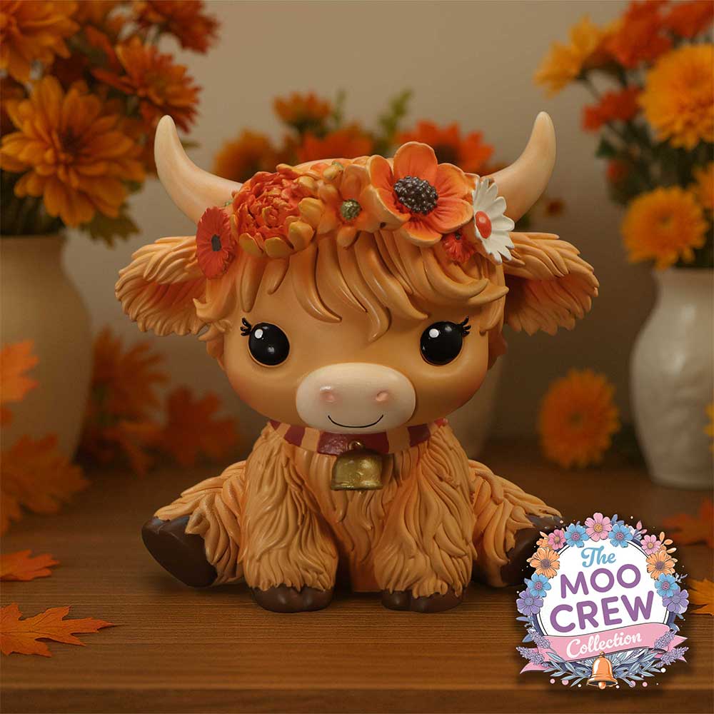 Marigold Orange Flower Cow Figurine 10.8cm
