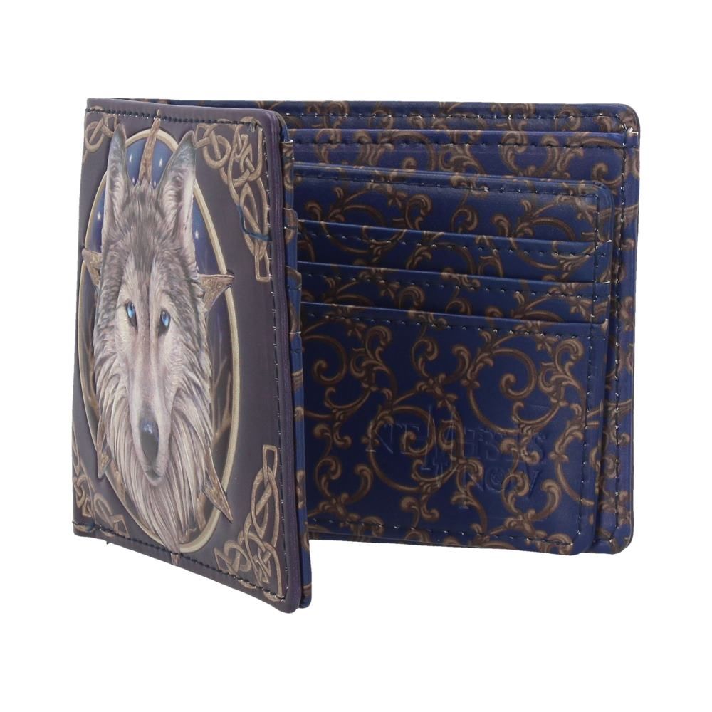 Eddie LePage Spirit Of The Wilderness Womens Blue Trifold Wallet With Wolf  Sculpted Zipper Pull