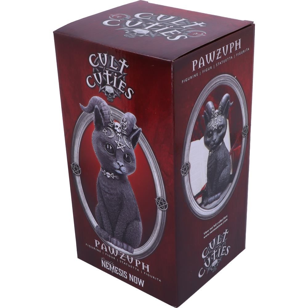 Figurine Chat Cornu En Polyresine - Noir Et Argent - 11 Cm - Déco Occulte Style Baphomet