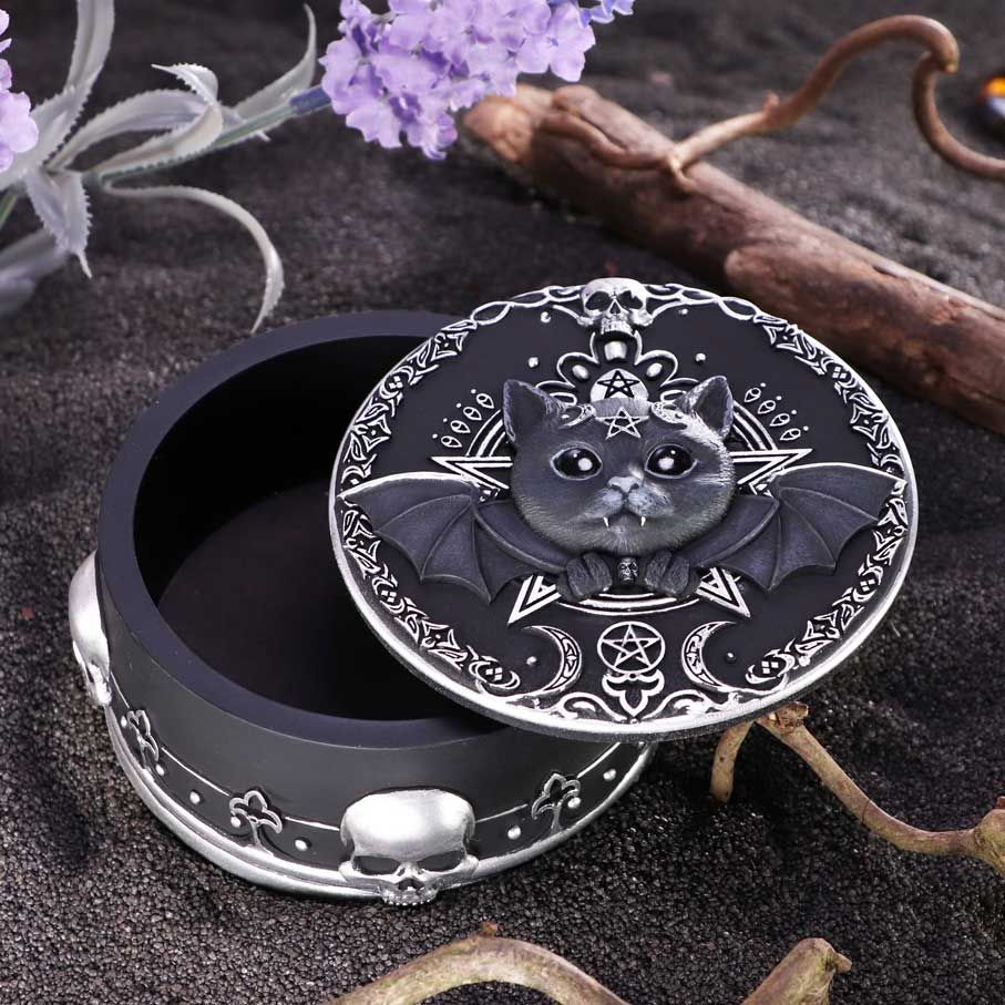 Nemesis Now Malpuss Trinket Box 10.8cm - Gothic Resin Box With Satanic Symbolism, Hand-Painted