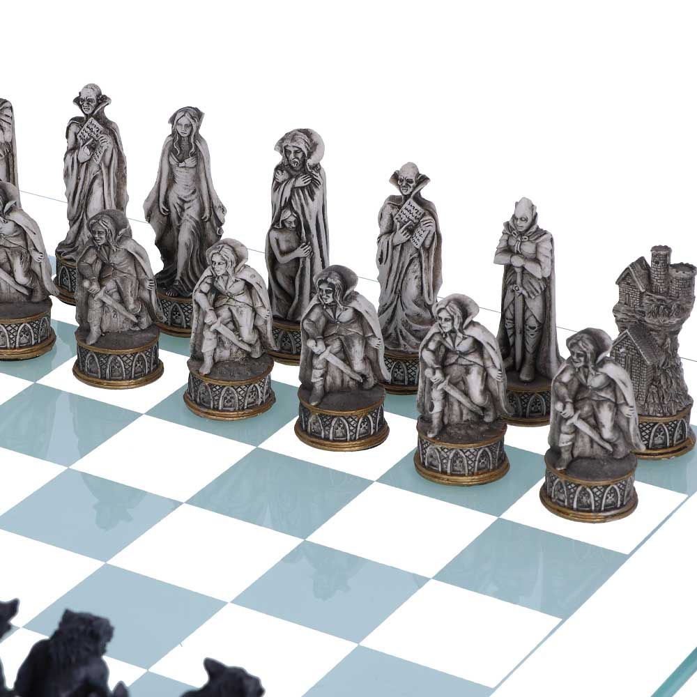 Raised Fantasy Vampire Werewolf Chess Set With Corner Towers 43cm