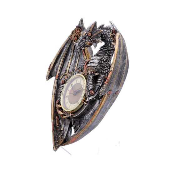 Nemesis Now Dracus Horologium Drachen-Wanduhr – 27,5 Cm Mechanische Uhr Aus Polyresin, Silberfarben Handbemalt