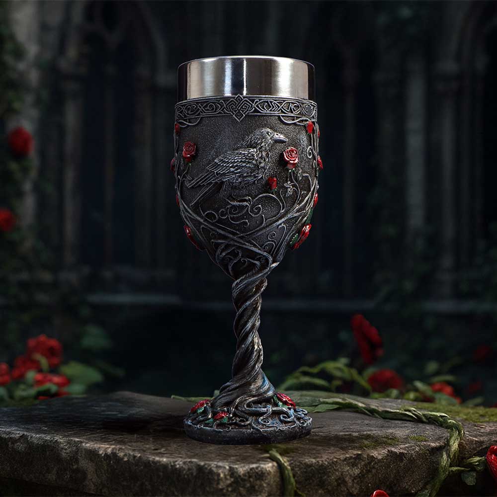 Twilight Bloom Gothic Raven Goblet 19.5cm