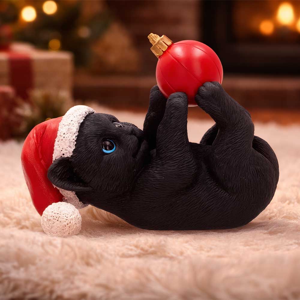 Cat in Santa Hat Playing With Bauble 13.5cm