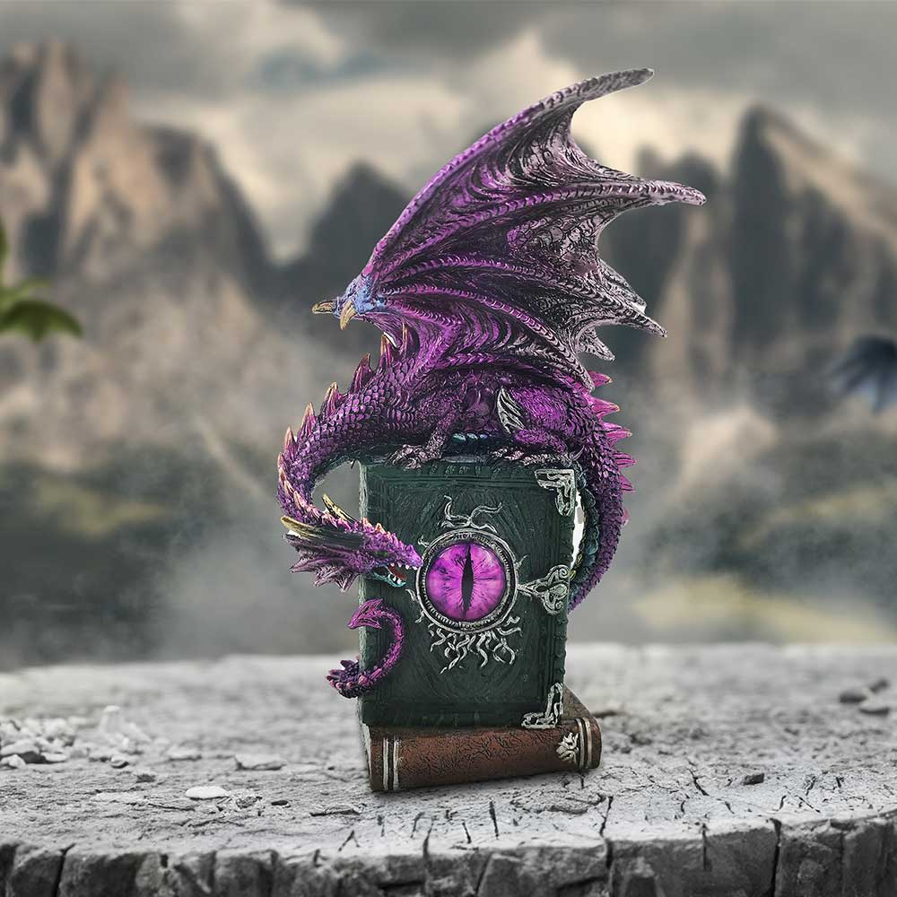 Dragon Fable Purple Dragon on Book Figurine 24cm