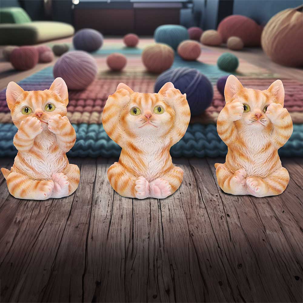 Three Wise Ginger Cats Figurines (Set of 3)  See No, Hear No , Speak No Cats